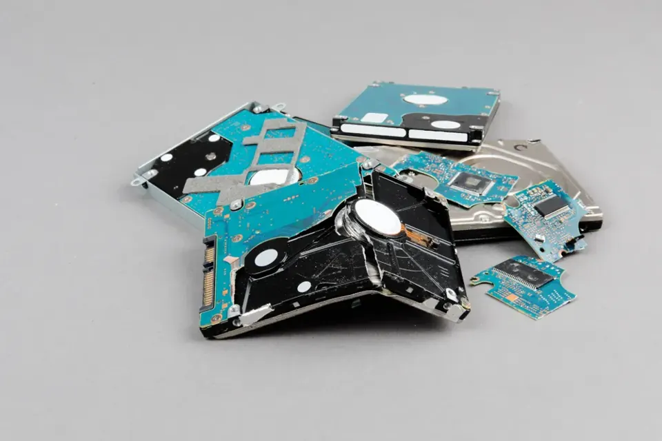 Dismantled hard drives and data-bearing components
